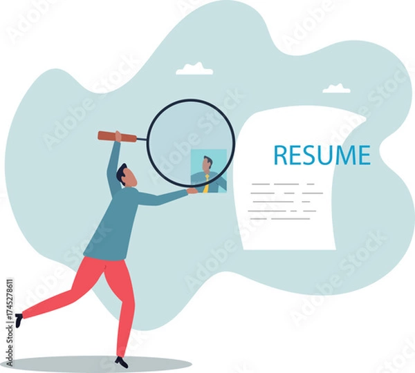 Fototapeta Candidate resume review by HR human resources hiring manager, employment or searching for talent and new staff .about a man and his life.