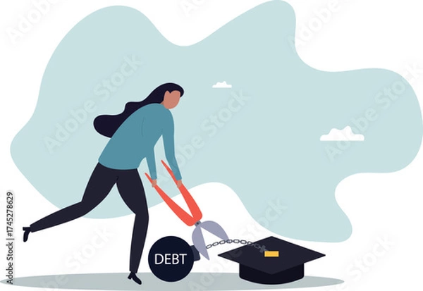 Fototapeta Student loan debt pay off or forgiveness program, cut education expense or reduce fee.about a man and his life.