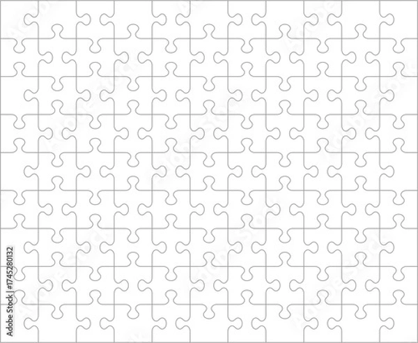 Fototapeta Jigsaw puzzle blank template or cutting guidelines of 99 transparent pieces. Classic style pieces are easy to separate (every piece is a single shape). 
