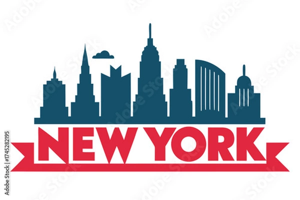 Fototapeta A city skyline with the word New York written below it