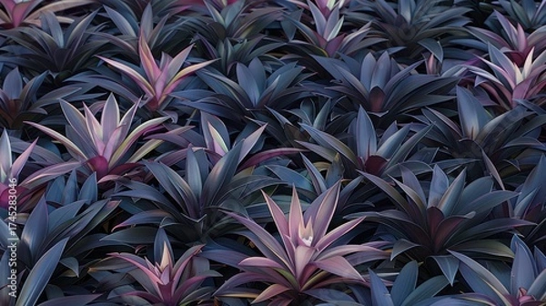 Fototapeta A vibrant field of tropical plants with striking colors and textures.