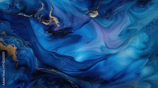 Fototapeta An abstract composition featuring swirling shades of blue and gold, evoking a sense of fluidity and depth.