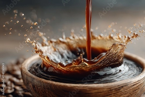 Fototapeta Pouring coffee into invisible cup with artistic liquid motion. Generative AI