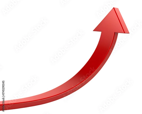 Obraz 3d icon of a red arrow curving upwards isolated on a transparent background