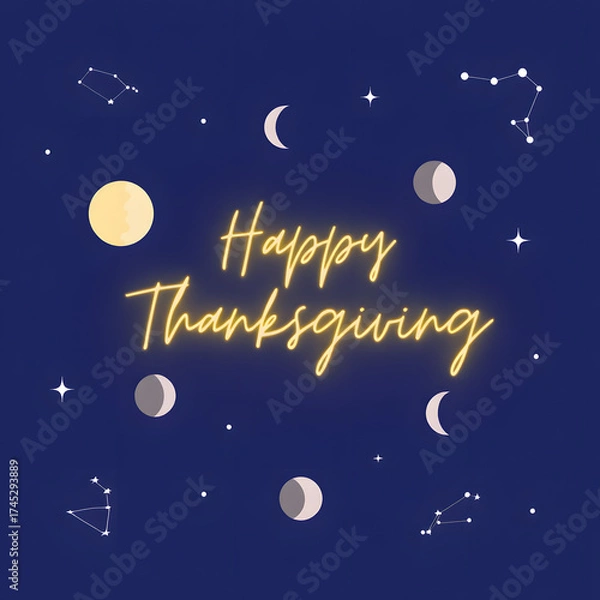 Obraz Celestial Thanksgiving Greeting with Moon Phases and Constellations