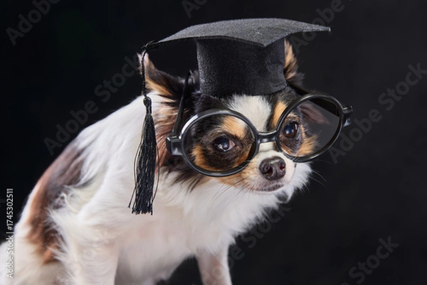 Fototapeta Little Chihuahua with student's costum