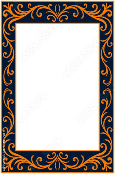 Fototapeta Ornate Frame with Floral Swirls and Decorative Border, Minimal page border, tiles frame, Ornamental page border, Greeting Card Border, page corner, Mosaic tiles pattern, tiles border, frame vector.