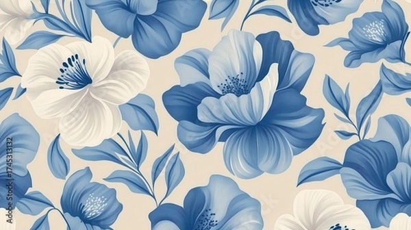 Fototapeta Floral Pattern with Blue and White Flowers