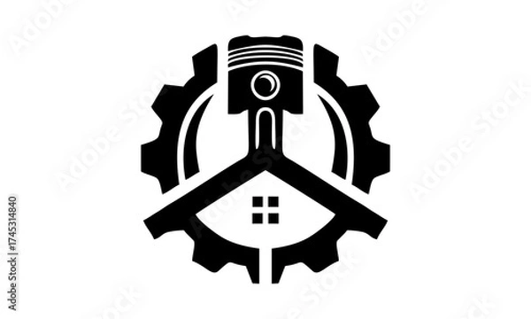 Obraz gear house with piston vector logo
