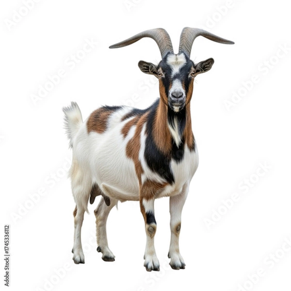 Fototapeta A brown and white goat standing isolated on transparent background