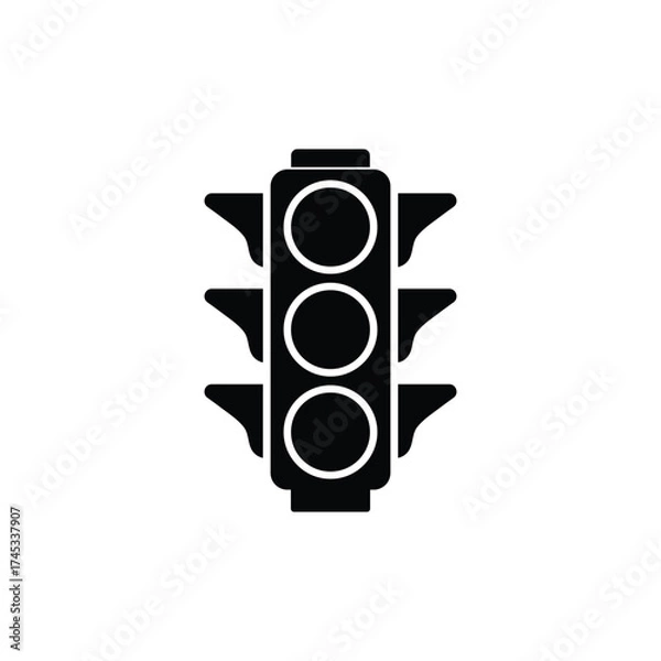 Fototapeta Simple Black Traffic Light Sign with Transparent Background and Round Lens