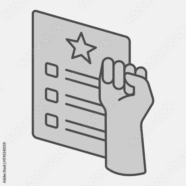 Fototapeta Election program with fist hand isometric icon, democracy day concept. Vector graphics. Fist and document sign and editable stroke, outline style icon for mobile or web design.