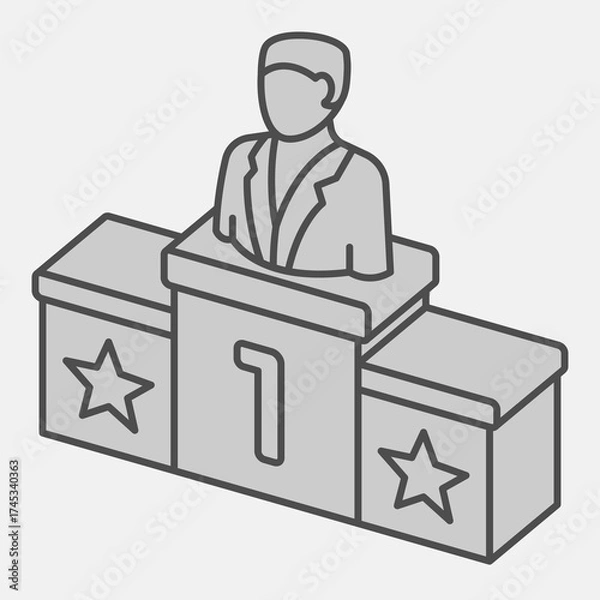 Fototapeta Elections pedestal with candidate isometric icon, democracy day concept. Vector graphics. First place sign and editable stroke, outline style icon for mobile or web design.