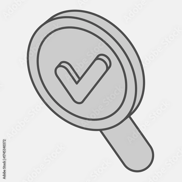 Fototapeta Approval under loupe isometric icon, agreement concept. Vector graphics. Magnifying glass with checkmark sign and editable stroke, outline style icon for mobile or web design.