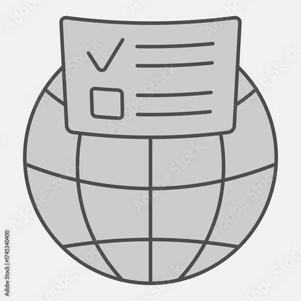 Fototapeta Ballot document and globe isometric icon, democracy day concept. Vector graphics. Planet with voter paper sign and editable stroke, outline style icon for mobile or web design.