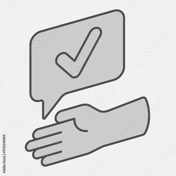 Fototapeta Hand gesture of agreement isometric icon, approval concept. Vector graphics. Checkmark bubble and hand sign and editable stroke, outline style icon for mobile or web design.