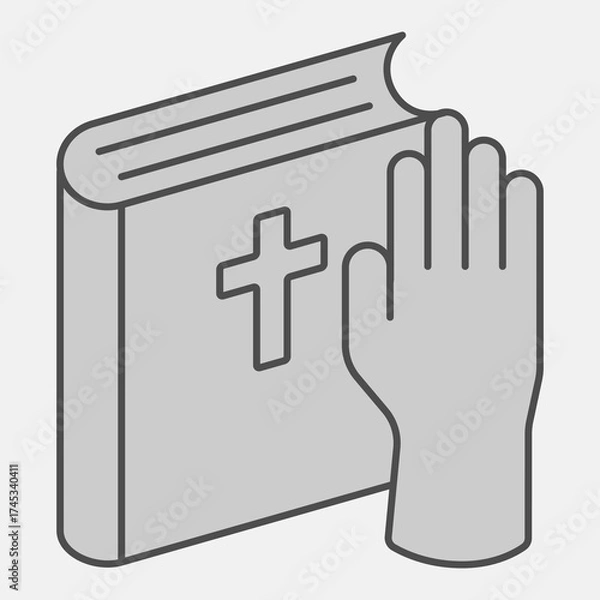 Fototapeta Hand on the Bible isometric icon, oath concept. Vector graphics. Religion book sign and editable stroke, outline style icon for mobile or web design.