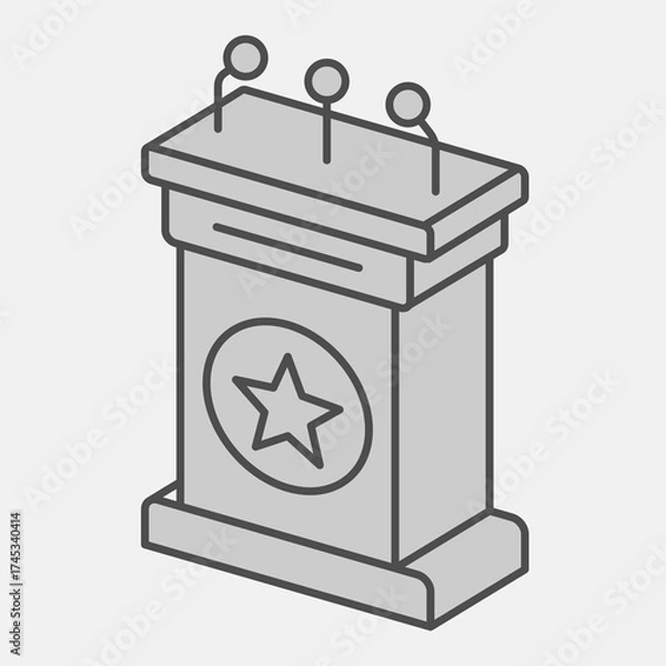 Fototapeta Platform for speaking isometric icon, democracy day concept. Vector graphics. Candidate tribune sign and editable stroke, outline style icon for mobile or web design.