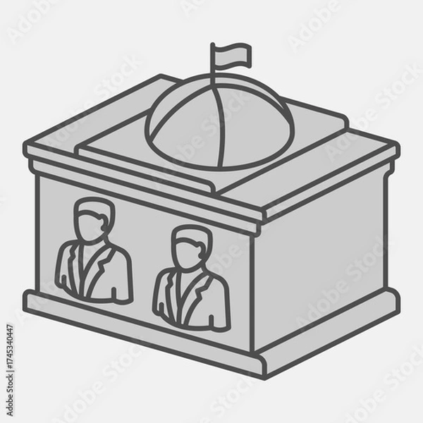 Fototapeta Two candidates in house of congress isometric icon, democracy day concept. Vector graphics. Congress building sign and editable stroke, outline style icon for mobile or web design.
