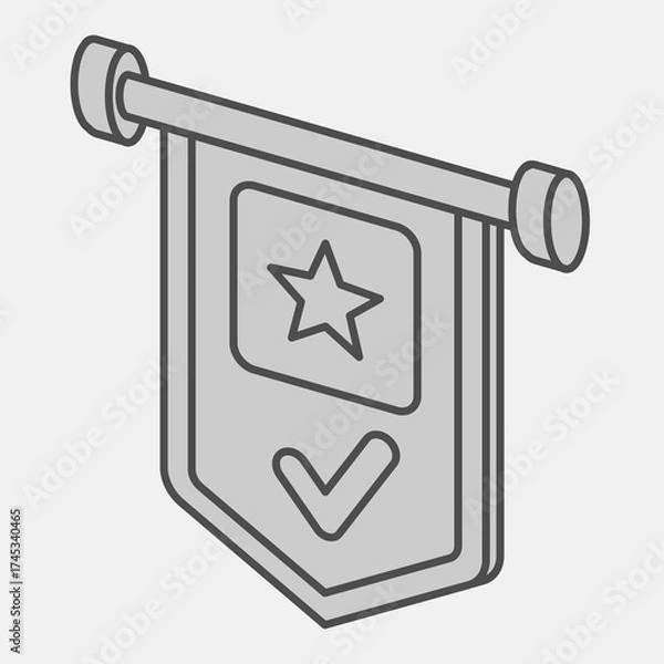 Fototapeta Pennant of consent, approval isometric icon, democracy day concept. Vector graphics. Flag with checkmark sign and editable stroke, outline style icon for mobile or web design.