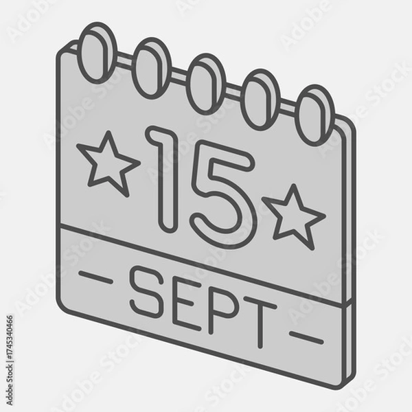 Fototapeta Calendar shows September 15th isometric icon, democracy day concept. Vector graphics. Paper calendar sign and editable stroke, outline style icon for mobile or web design.