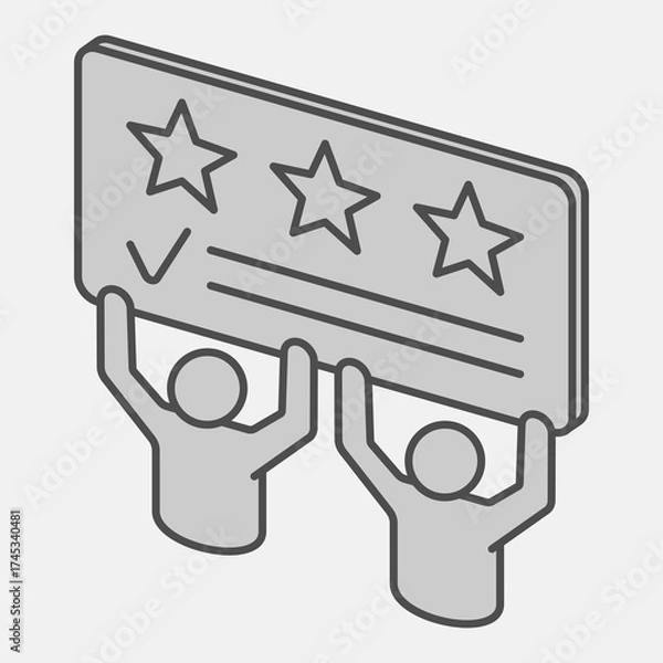 Fototapeta Voters hold ballot paper isometric icon, elections concept. Vector graphics. People with banner sign and editable stroke, outline style icon for mobile or web design.
