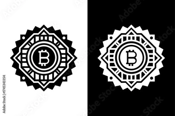 Fototapeta Minimal Bitcoin Icon — Cryptocurrency Logo Outline Vector.