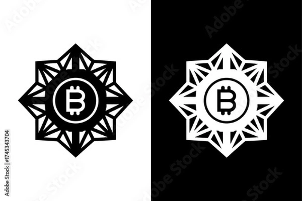 Fototapeta Crypto Finance Icon — Bitcoin Symbol in Black and White Style.