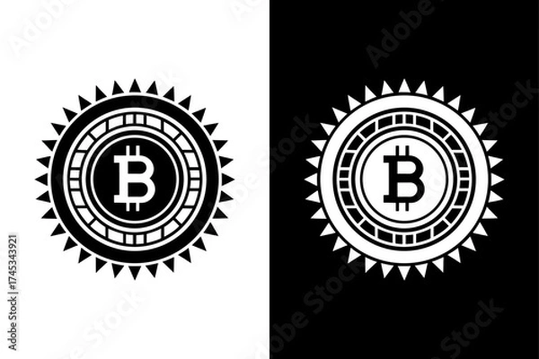 Fototapeta Cryptocurrency Bitcoin Icon — Digital Currency Symbol on Black and White Background.