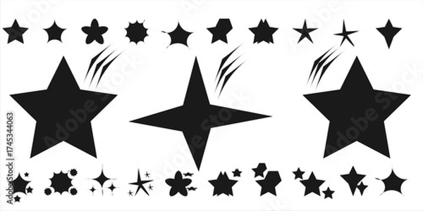 Fototapeta Stars icon collection. Different star shapes. Black stars icon set.  Sparkle star icon set. Falling stars . Vector illustration