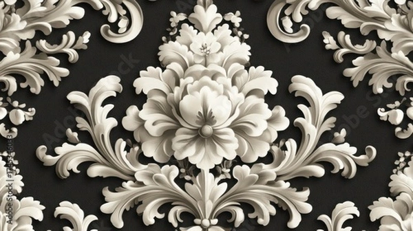 Fototapeta Ornate floral wallpaper pattern, dark background.  Possible use Interior design inspiration
