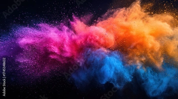 Fototapeta Colorful powder explosion against black background. Possible use Abstract design element