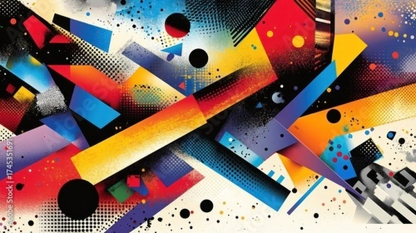 Fototapeta Abstract geometric shapes, vibrant colors, dynamic composition. Possible use Background for website, social media, or graphic design
