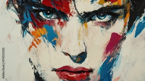 Fototapeta Abstract portrait of a woman's face, vibrant colors, close up, artistic expression