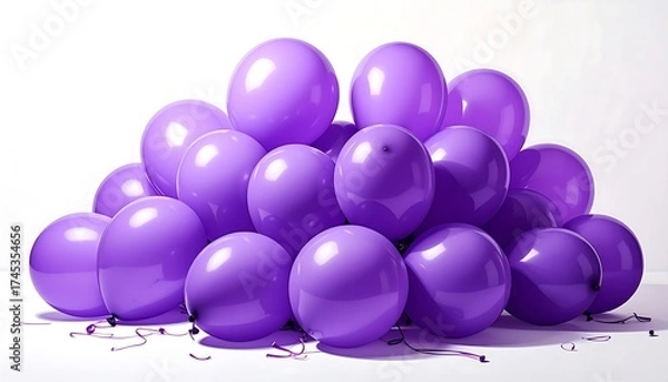 Obraz A cluster of glossy purple balloons against a plain white background