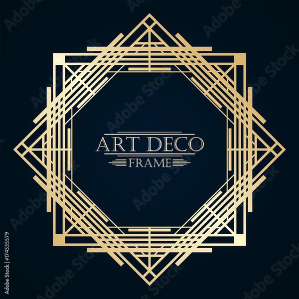Fototapeta Vintage retro art deco frame with text and golden gradient. Template for design. Vector illustration eps 10