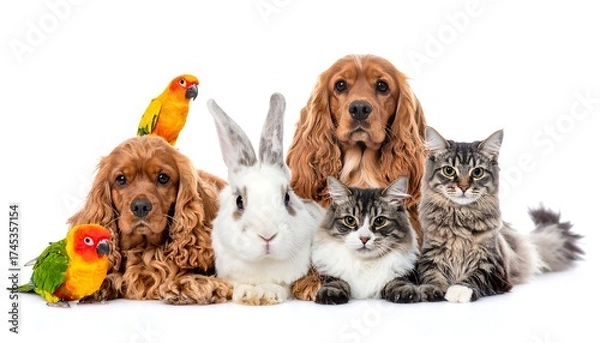 Obraz A collection of several popular pets, all posed on a white backdrop