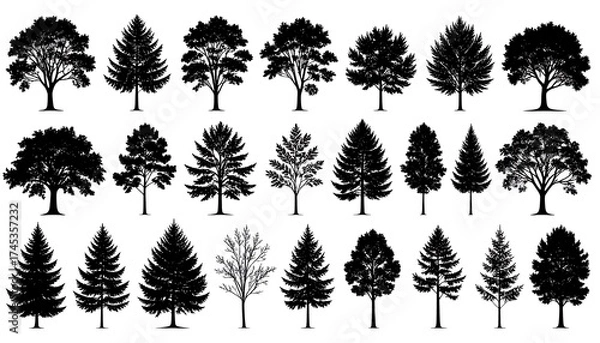 Obraz A collection of silhouetted trees in various shapes and styles