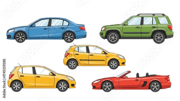 Fototapeta Set of Car Contours Vector Illustration – Different Vehicle Models in Outline Style