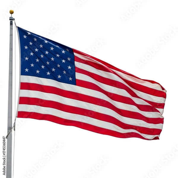 Fototapeta American flag waving in the wind isolated on transparent background, a symbol of freedom and democracy in the united states