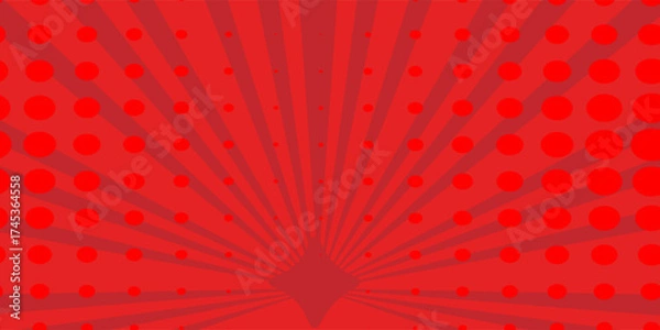 Fototapeta Red comic sunburst effect background with halftone. pop art comic-style vector background. Suitable for templates, sale banners, events, ads, web and pages