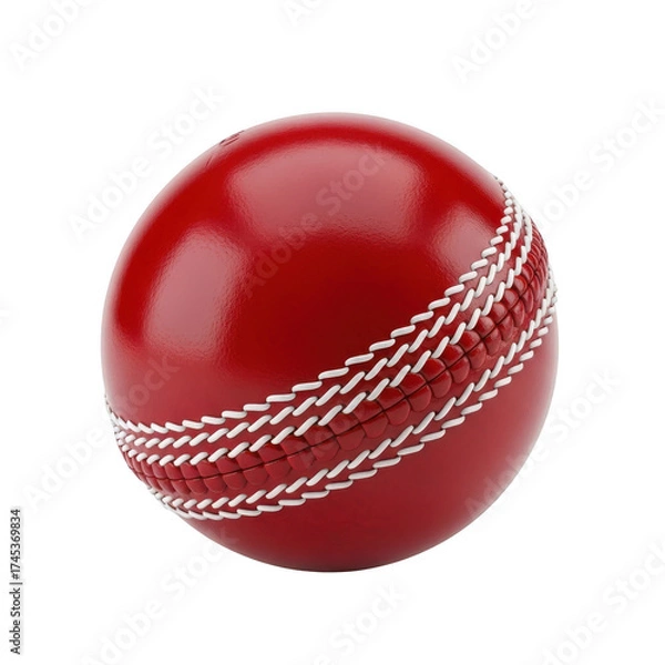 Fototapeta A shiny red cricket ball with white stitching isolated on transparent background