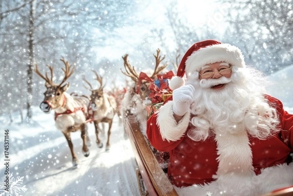 Fototapeta Reindeer take Santa to work. Generative AI