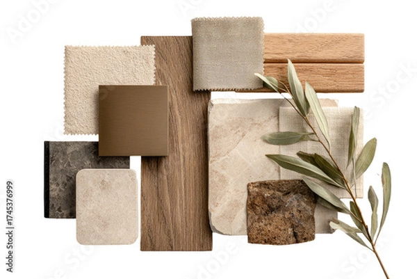 Obraz Interior design samples, neutral tones, natural elements