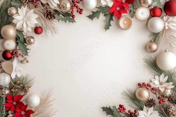 Fototapeta Branches and Christmas tinsel. Generative AI