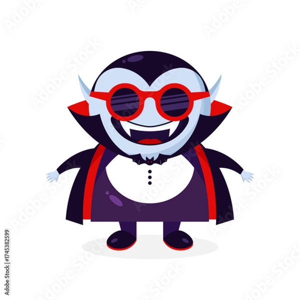 Fototapeta Cartoon Dracula vampire character wearing sunglasses. Dracula icon. Vector illustration