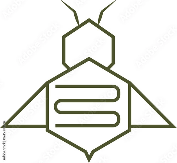 Obraz Line art of a geometric honey bee drawing