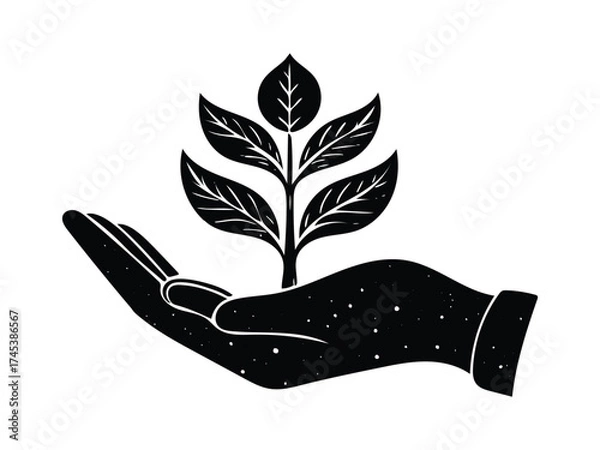 Obraz 3d illustration of hand holding a plant isolated on white background, symbolizing growth, nature, and environmental care