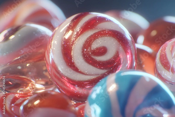 Fototapeta close up view of glowing transparent candies captured in detailed photorealistic macro style with vibrant lighting design