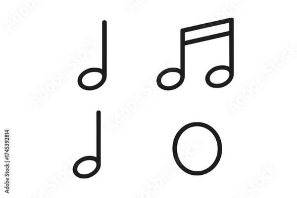 Fototapeta Set of outlined musical notes and symbols used for rhythm and melody composition